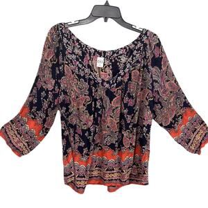 Bila Women's Boho Peasant Blouse Paisley Floral Multicolr Flowy Beachy Size XXL